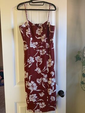 Show Me Your MuMu Burgundy Floral Spaghetti-Strap Midi Dress